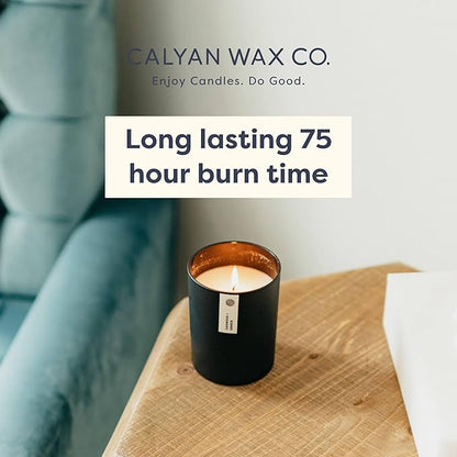 Calyan Wax Co. Rosewood & Amber Scented Candle - 75 Hour Burn - Luxury Non Toxic Soy Wax Candles - Long Lasting Black Tumbler Jar Candle for Home - 10.2oz