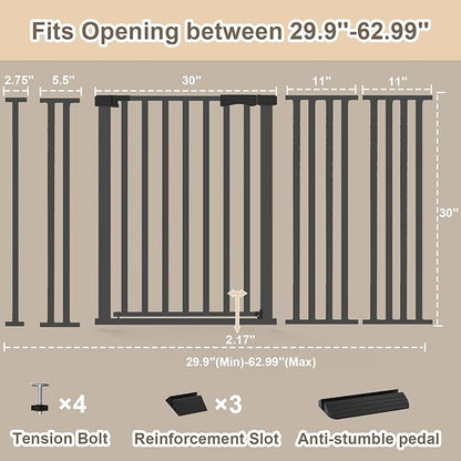Extra Wide Baby Gate Fits 30-63 Inch Wide Opening, Toddler Pet Gate for Stairs Doorways Hallways Indoor, Walk Thru Large Long Dog Gates Pressure Mounted White