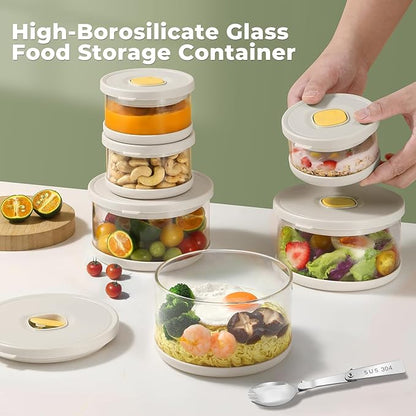 Glass Food Storage Container with Airtight Lids, 33.8oz High-Borosilicate Glass Meal Prep Container, Overnight Oats Cereal Bowl, Bento Lunch Box for Salad, Ramen, Fruit - 1 Pack (White)