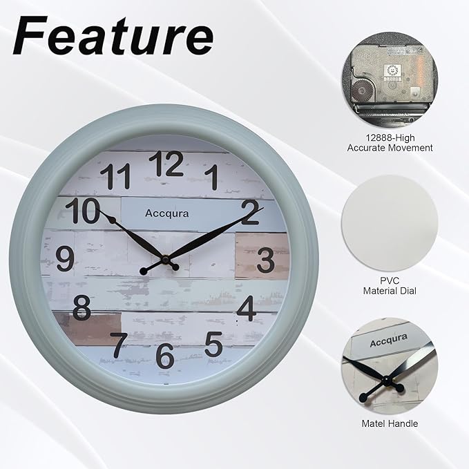 15 Inch Large Outdoor Clock Waterproof Wall Clocks Battery Operated Retro Indoor Outside Weatherproof Decor for Patio Garden Pool Porch Fence (Mint Green)