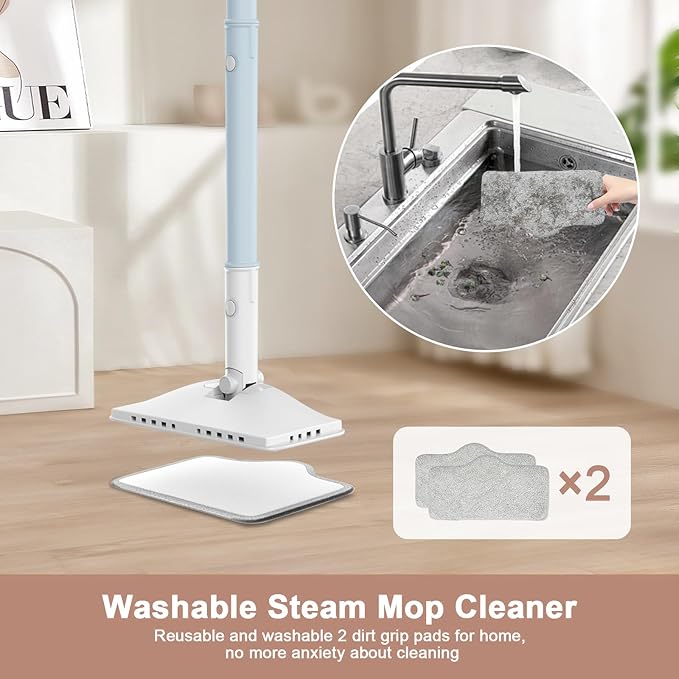 7-in-1 Steam Mop, 1200W Rotated Steam Cleaner for Home, 2 Modes, 400ML Removable Tank, 23FT Cord, 2 Washable Pads, Multi-Surface Steamer for Hard Floor, Laminate Floor, Tiles Cleaning (Peacock Blue)