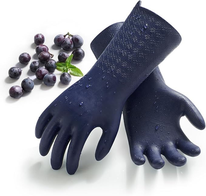 Vgo... 1 Pair Household Cleaning Gloves Infused with Fresh Rich Aromas, Lined Dishwashing Gloves, Long Sleeves Kitchen Gardening Bathroom Pet Care (Dark Blue, L, TP1117)