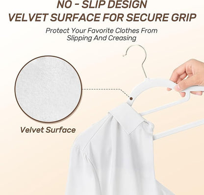 Velvet Hangers 30 Pack with Gold Hooks, Non-Slip Slim Felt Hanger for Clothes, Heavy Duty Space Saving Flocked Hangers for Dresses, Suits, Coats & Pants(White)