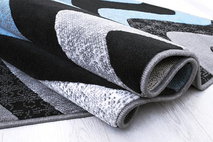 Allstar 5x7 Grey and Gainsboror Grey Modern and Contemporary Rectangular Accent Rug with Turquoise and Charcoal Grey Wavy Zigzag Design (4' 11" x 6' 11")