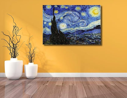 Vincent Van Gogh Canvas Wall Art Starry Night Painting Reproduction, Large Picture Poster for Living Room Home Decor 32"x48"