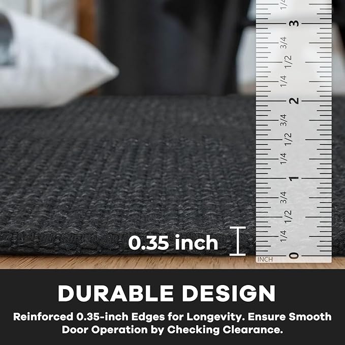 KOZYFLY Long Runners for Hallways 2x12 ft Washable Kitchen Runner Non Slip Rubber Backed Hallway Rugs Cotton Entryway Runner Rug Floor Carpet for Indoor Hall, Backdoor, Kitchen, Black/Dark Grey