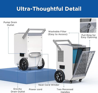 160 Pints Commercial Dehumidifier with Pump and Drain Hose for Basements, Heavy Duty Commercial Grade Dehumidifiers for Large Spaces, Warehouse, Industry Water Damage Unit, Auto Defrost