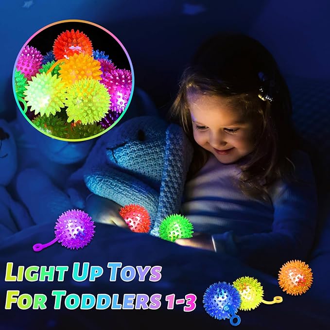 24PCS Light Up Ball, Bouncy Balls for Kids, 6 Colors Flashing Squeaky Ball, 2.2inch Light Up Toys, Balls for Toddlers 1-3, Valentines Party Favors for Teens, Adults, Children