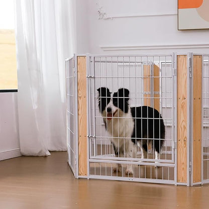 Heavy Duty Dog Playpen 32 Inch Height - Indoor Outdoor Pet Fence Enclosure for Medium and Small Dogs - Foldable Puppy Exercise Pen for Indoor and RV Camping or Yard (Door Panel, 32" H (White))