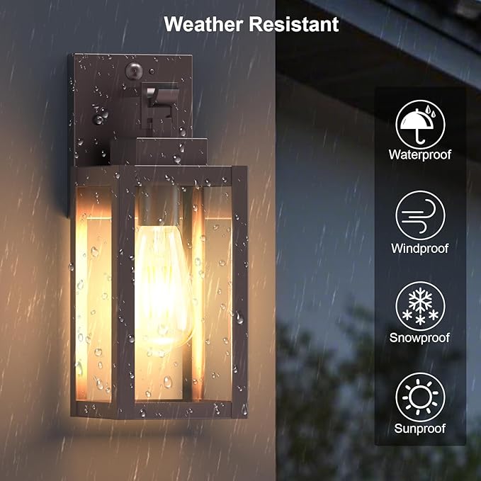 2-Pack Motion Sensor Porch Lights Outdoor, Farmhouse Brown Dusk to Dawn Exterior Lighting Fixtures with 3 Modes, Waterproof Wall Lanterns for House, Backyard, Entryway, Garage