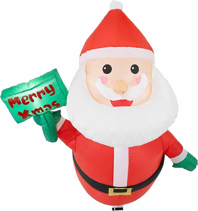 Sunnydaze Santa and Frosty Inflatable Christmas Decoration for Window - Indoor or Outdoor Use - 2 White LED Lights Each
