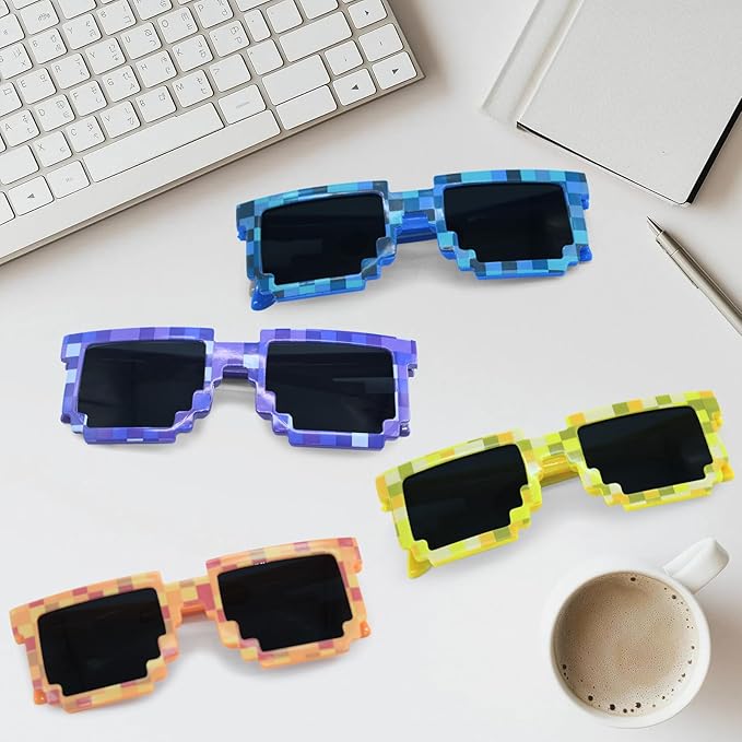 36 Pack Pixel Sunglasses Bulk, 6 Colors Pixelated Mosaic Gamer Glasses Party Favors, Gamer Robot Pixelated Sunglasses for Kids Adults Boys Girls Birthday Photo Props Party Supplies