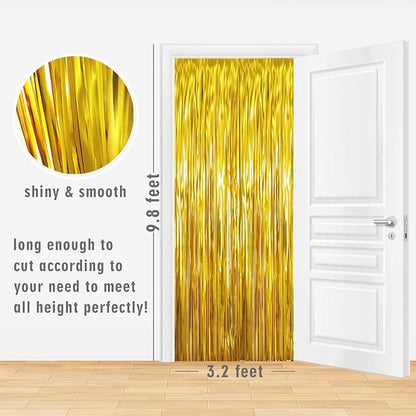 GOER 3.2 ft x 9.8 ft Metallic Tinsel Foil Fringe Curtains Party Photo Backdrop Party Streamers for Birthday,Graduation,New Year Eve Decorations Wedding Decor (Gold,5 pcs)