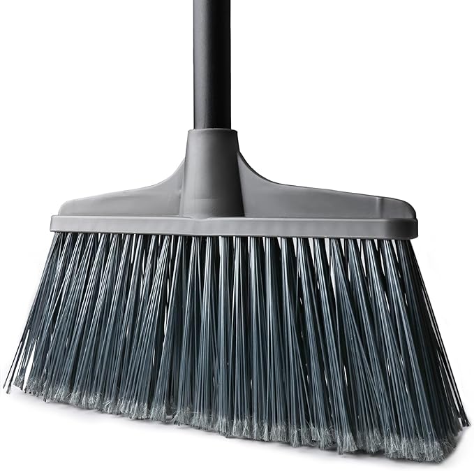 Outdoor Broom for Floor Cleaning - 52-inch Heavy Duty Outside Broom, Stiff Bristle Brooms for Sweeping Outdoor, Angle Brooms for Floors Applied to Yards, Garages, Patios, and Walkways, etc. Dark Gray