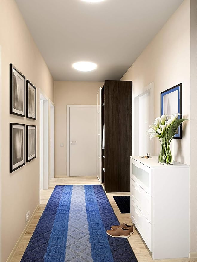 Custom Cut Hallway Runner Rug, Slip Resistant, 31 Inch Wide X Your Choice of Length, Meander Blue, 31 Inch X 8 feet