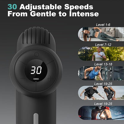 Nekteck Massage Gun Deep Tissue - 12mm Amplitude, 30 Speeds, Full-Body Muscle Relaxation Device with 5-Head for Pain Relief, Quiet USB-C Rechargeable Percussion Muscle Massager for Home Office Travel