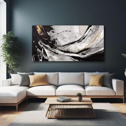 XIANSHOU Black and White Wall Art for Living Room/ 24x48 Inches Abstract Painting/Modern Artwork for Bedroom Home Office Wall Decorations