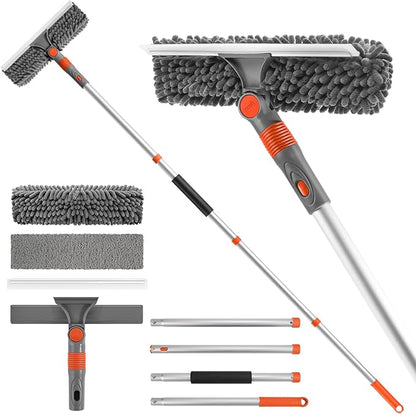 Ordenado 62" Window Squeegee Cleaning Kit, 2 in 1 Window Cleaner Tool with Long Handle, Rotatable High Windows Washing Kit for Home & Outdoor, Detachable Washer Tool Squeegee for Shower Glass, Car