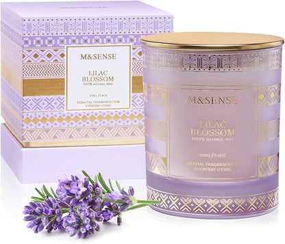 M&SENSE Lilac Blossom Soy Candles for Home Scented, 7.4oz 45 Hour Long Burning, Winter Aromatherapy Candle for Spa Meditation Yoga, Housewarming New Year Gifts for Her