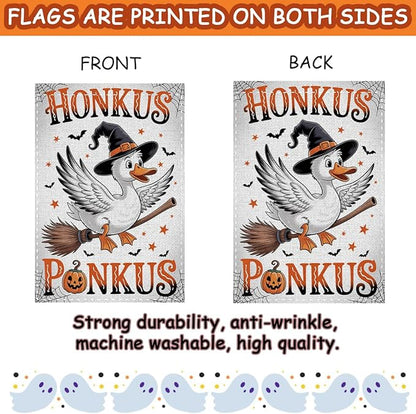 Fokongna Witch Goose Halloween Garden Flag, Interesting Happy Halloween Decor, 12x18 Inch Burlap Vertical Double Sided Flags, for Home Yard Outside Decorations