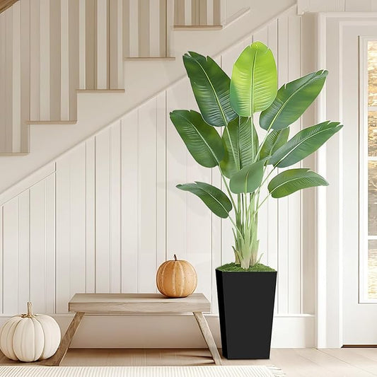 Lifelike Bird of Paradise Artificial Plant 6ft Faux Banana Leaf Tree with Black Tall Planter for Home Decor - Perfect Indoor Silk Floor Plant for Living Room, Office, and Bedroom Ambiance Enhancement