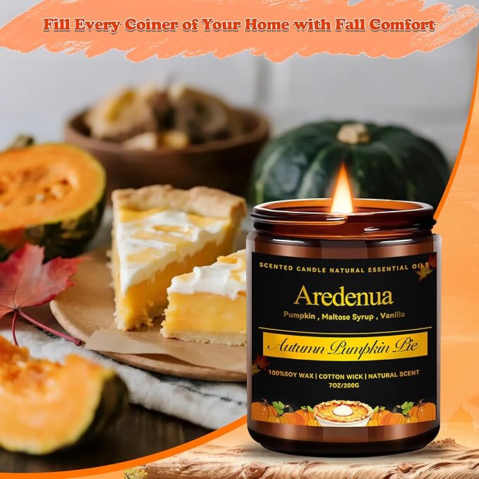 Pumpkin Pie Candles – Holiday Winter Scented Candles, Warm Spiced Pumpkin Aroma for Christmas Home Décor, Cozy Seasonal Candle Gift for Women & Men, Long-Lasting Soy Wax Candle