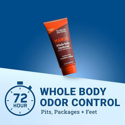 Mando Whole Body Deodorant - Mini Travel Size Invisible Cream Tube - 72 Hour Odor Control - Aluminum and Baking Soda Free, Skin Safe - .5 oz (Pack of 2) (Bourbon Leather)