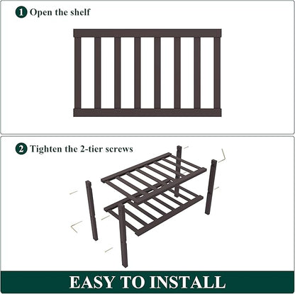 Smiry Bamboo Shoe Rack for Closet, 2 Tier Small Wooden Stackable Shoe Organizer, Free Standing Shoes Storage Shelf for Entryway, Front Door Entrance, Brown
