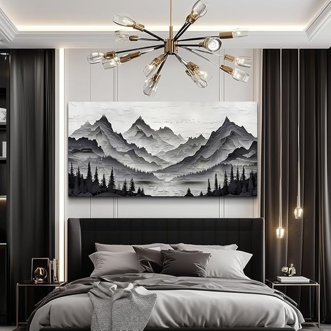 ZUITINGHUA Canvas Wall Art For Living Room Large Wall Decor For Office Bedroom Decorations Black Mountains Landscape Pictures Farmhouse Painting Artwork Room Wall Mural Aesthetic Home Decor 30x60 In