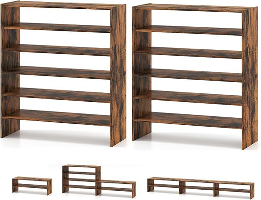 COSTWAY 6-Tier Shoe Rack, Extra Wide Shoe Shelf Organizer with Stackable Design, 31" Freestanding Adjustable Storage Shoe Stand for Small Space Entryway Hallway Closet (2,Rustic Brown)