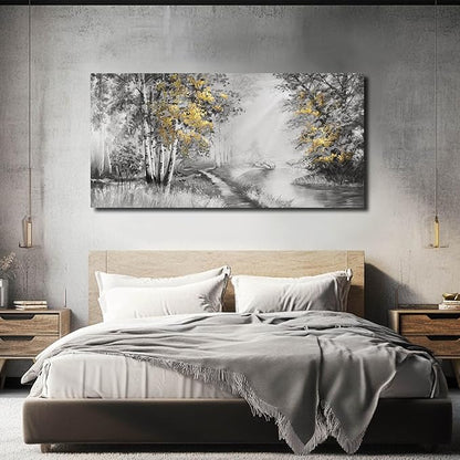 SOUGUAN Misty Forest Wall Art/Living Room Wall Decorations/Black Art 24 x 48 Inch/Plant Oil Painting for Bedroom Kitchen Office Home Decor