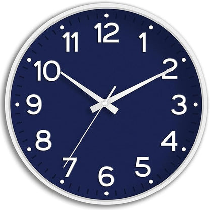 Wall Clock 12 Inch Silent Wall Clocks Battery Operated- Modern Non Ticking Analog Clock Decorative for Living Room Bedroom Office Kitchen(Navy Blue)