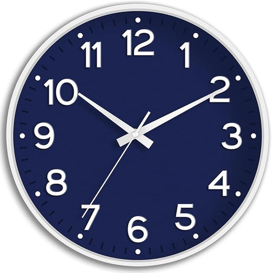 Wall Clock, 10 Inch Silent Wall Clocks Battery Operated-Modern Non Ticking Analog Clock Decorative for Kitchen Bedroom Office Bathroom(Navy Blue)