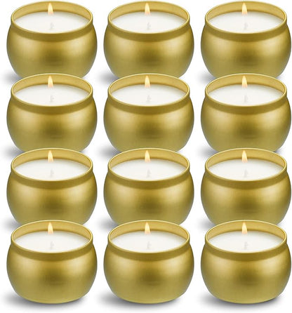Scented Candles Gift Set, 12 Pack Natural Soy Wax Single tin 4 oz for Family Gatherings, Festive Candles