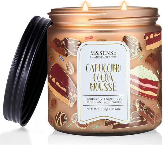 M&SENSE Coffee Candles Cappuccino Cocoa Scented, Soy Based Wax 11.6oz 70 Hours Non Toxic Slow Burn, Double Wick Highly Scented Chocolate Candles for Relaxation, Holiday Gifts for Coffee Lover