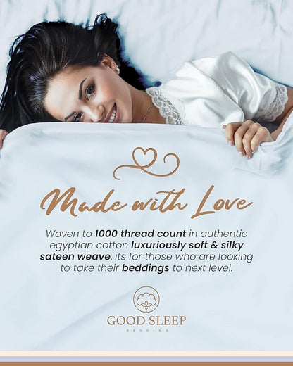 Good Sleep Bedding Full Size Bed Sheets - 100% Egyptian Cotton Sheets Full Size Bed, 4Pc, 1000 TC, Full Sheet Set, Luxury Sateen Weave, Soft, 16" Deep Pocket Full Size Sheets Set - Light Blue Sheets