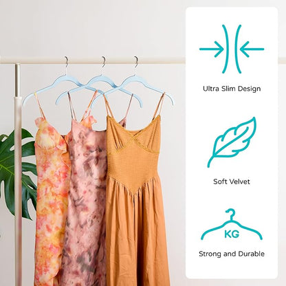 Velvet Hangers 50 Pack – Slim Non-Slip Flocked Clothes Hangers with Notches, Space-Saving Durable Hangers for Dresses, Coats, Blouses(Blue)