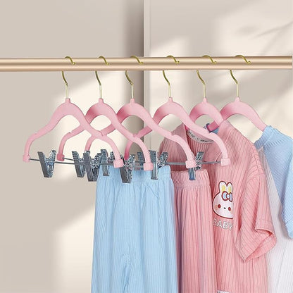 Stormix Baby Hangers, 24 Pack Pants Hangers with Clips, Non-Slip Clothes Hangers, Heavy-Duty Kids Hangers for Shirts, Pants, Skirts, Dresses, Jackets, Coat Pink (Gold Hook)