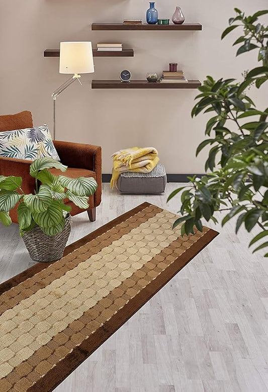 Custom Cut Hallway Runner Rug, Slip Resistant, 31 Inch Wide X Your Choice of Length, Checkered Brown, 31 Inch X 16 feet