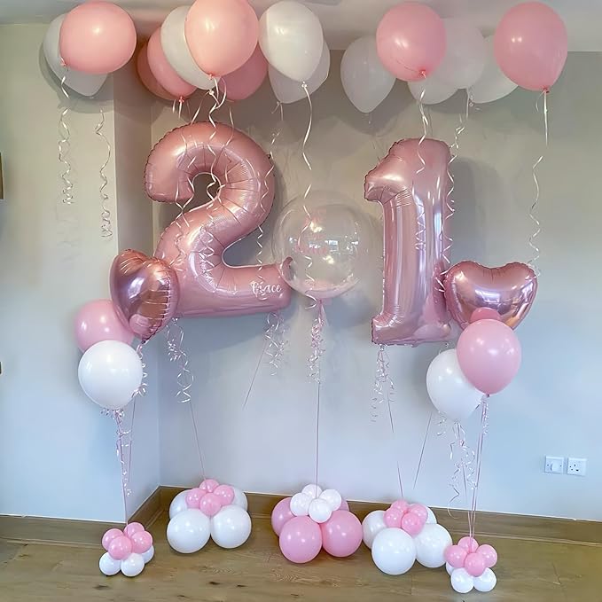 40 Inch Pastel Pink Foil Balloon Number 4, Large Self Inflating Light Pink Number Balloons 0-9 Pearl Pink Helium Number Balloons Set for Girls 4th Birthday Women Anniversary Party Decoration Supplies