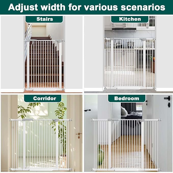 Fairy Baby 40.5" Extra Tall Baby Gate No Drill, 65.8"-72.2" Extra Wide Large Dog Gate, Pressure Mounted Walk Through Adjustable Tension Safety Gate, Auto Close Child Pet Gate for Stairs Doorway, White