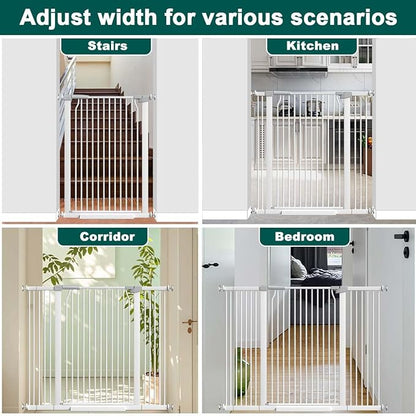 Fairy Baby 40.5" Extra Tall Baby Gate No Drill, 65.8"-72.2" Extra Wide Large Dog Gate, Pressure Mounted Walk Through Adjustable Tension Safety Gate, Auto Close Child Pet Gate for Stairs Doorway, White