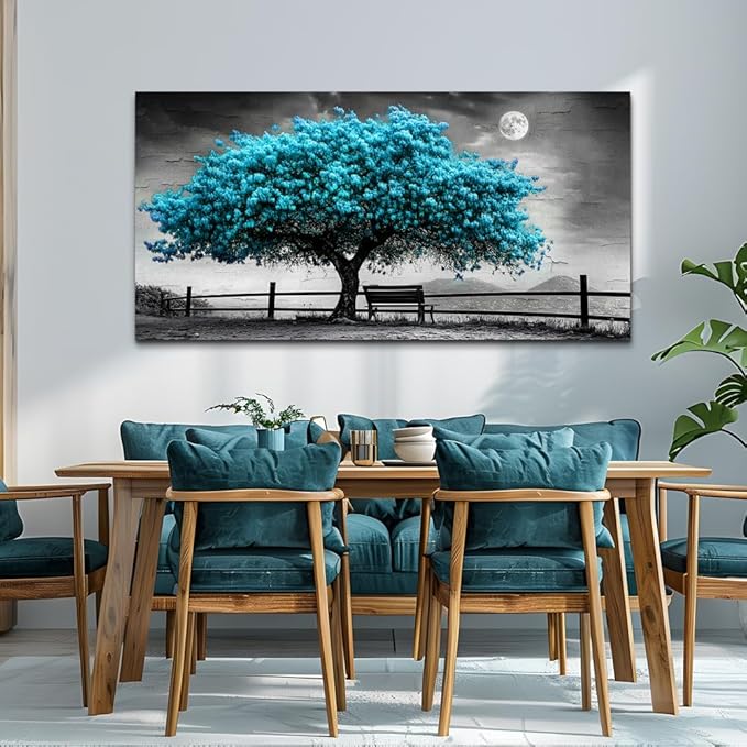 KELIYUAN Canvas Blue Tree Painting Wall Art Home Decoration Large Size Black And White Suitable For Living Room Office Bedroom Wall Decoration Printed Painting Modern Can Be Hung Directly 30x60 In