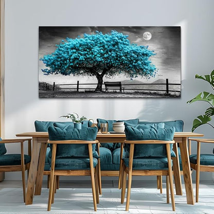 KELIYUAN Canvas Blue Tree Painting Wall Art Home Decoration Large Size Black And White Suitable For Living Room Office Bedroom Wall Decoration Printed Painting Modern Can Be Hung Directly 30x60 In