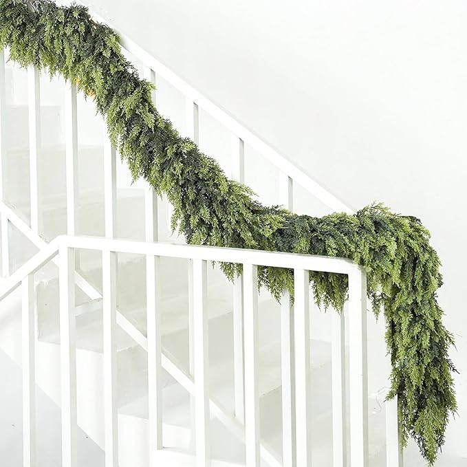 6FT Lifelike Cedar Christmas Garland,Artificial Realistic Faux Green Cedar Pine Garland,Thick and Lush,Soft Bendable, for Home Fireplace Indoor/Outdoor Christmas Holiday Party Decorations