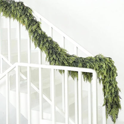 6FT Lifelike Cedar Christmas Garland,Artificial Realistic Faux Green Cedar Pine Garland,Thick and Lush,Soft Bendable, for Home Fireplace Indoor/Outdoor Christmas Holiday Party Decorations