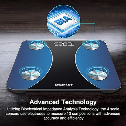 INSMART Smart Scale for Body Weight, Digital Bathroom Scale with BMI, Muscle Mass, Bluetooth Body Fat Scale,17 Body Composition Analyzer with Smart APP Sync Weight Scale, 400 lbs- Blue