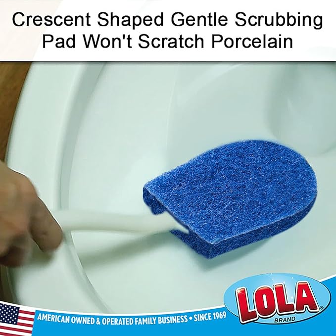 LOLA Bath & Toilet Bowl Scrubber Brush w/Comfort Handle, 72 Pack, w/Hang Hole. Non-Scratch, Removes Rings w/Scrubbing Pad
