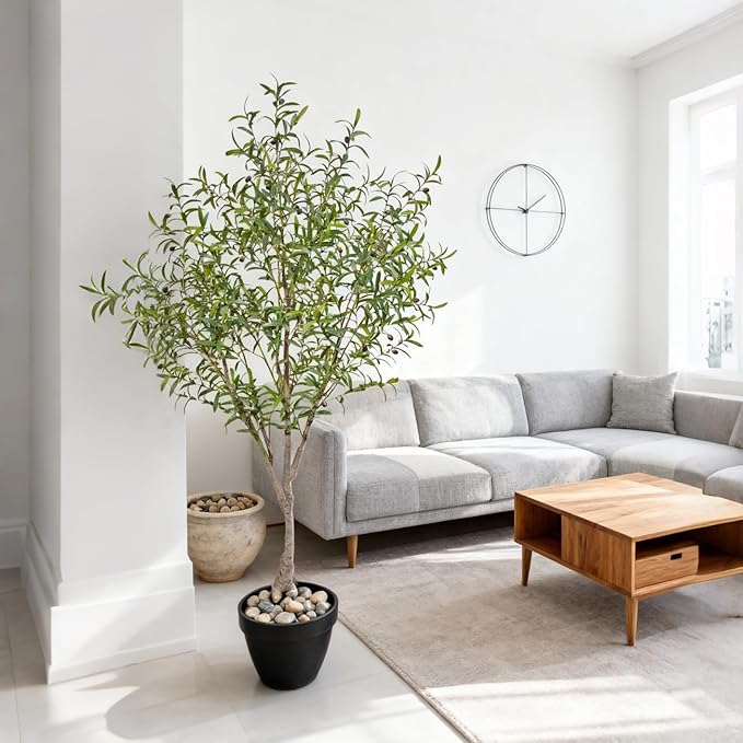 Fake Tree Faux Olive Tree Artificial Olive Trees Artificial Indoor 6.3 Feet Realistic Potted Silk Indoor Large Fruit for Home Offices, Living Rooms, Bedrooms, Stairs and Foyer Decor