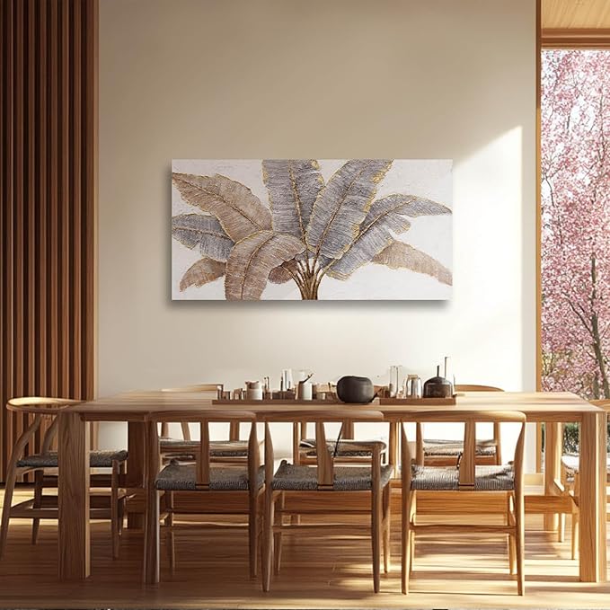 CHUDANHAO Gold Leaves Wall Art Vintage Botanical Art Pictures for Wall Decor Grey Wall Prints Gold Line Painting for Bedroom 24x48 Inch Ready to Hang